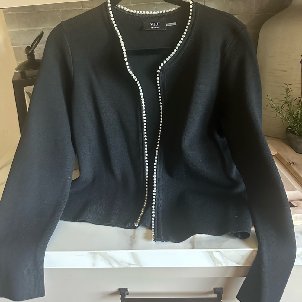 Vici Black Blazer with White Piping